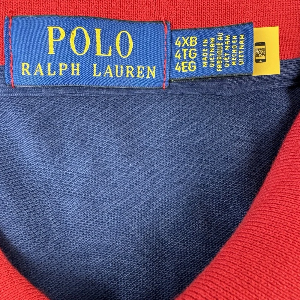 Polo Ralph Lauren Navy Blue Red White Tipped Cotton S/S Mens Polo Shirt 4XLB NWT